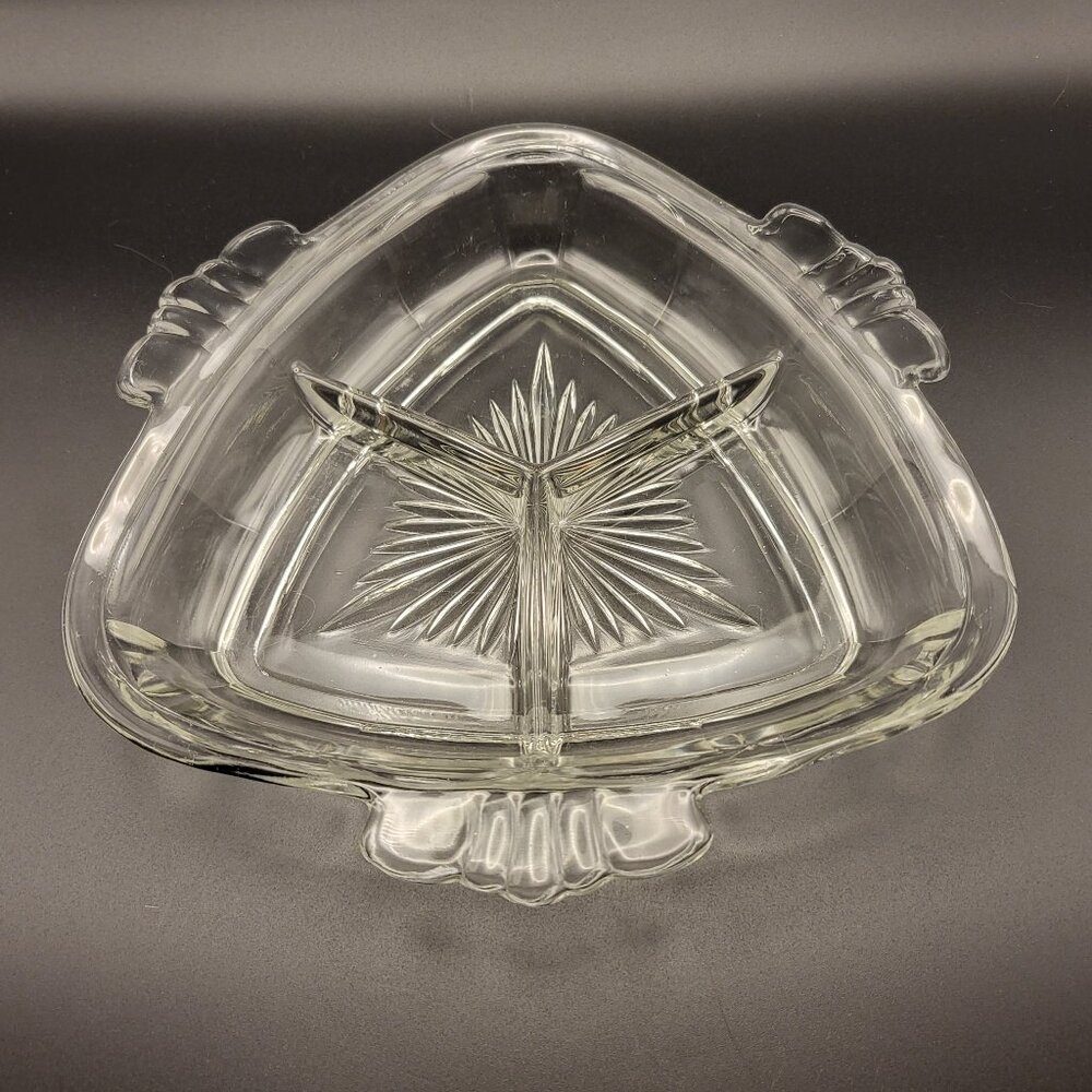 Vintage Jeannette Glass Starburst Pattern Triangle Relish Dish 7" 1930s